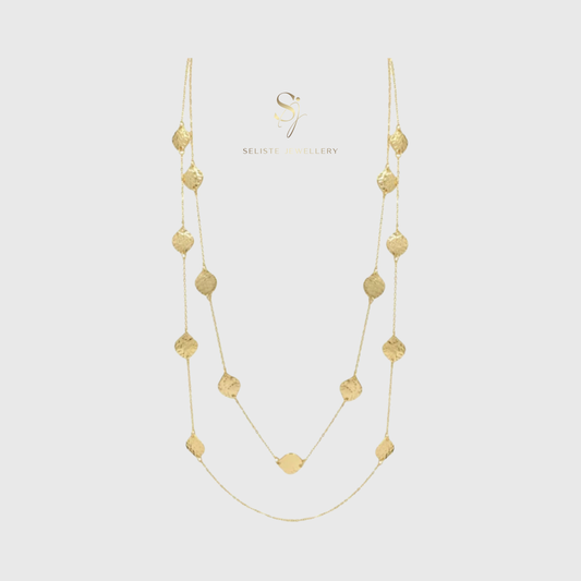 Elegant Hammered Gold Leaves Multilayer Long Necklace