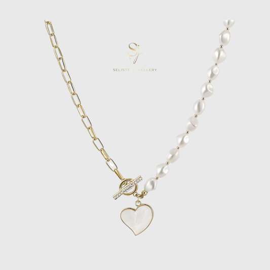 Luxury Gold Chain Pearl Heart  Pendant Necklace