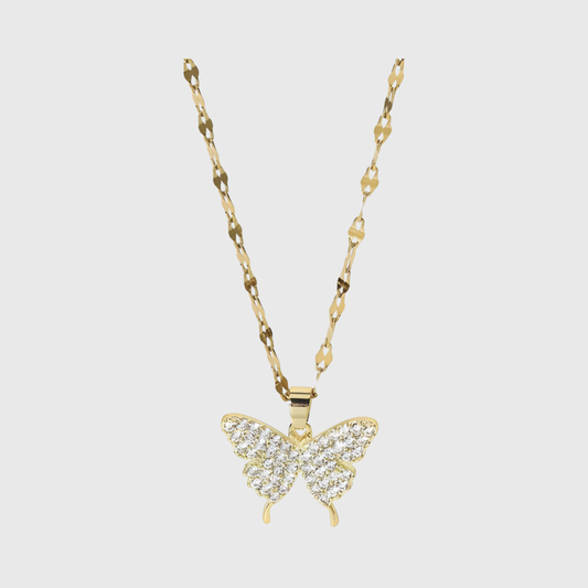 18k Gold Crystal Butterfly Pendent Necklace