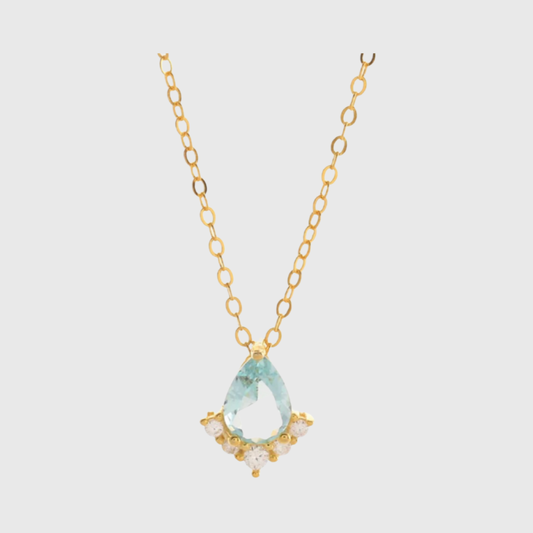 French Sky Blue Crystal Drop Pendant Necklace