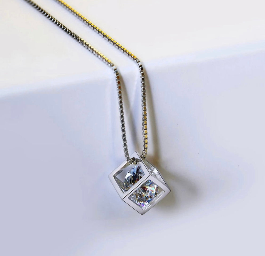 Dainty Geometric Crystal Cube Necklace