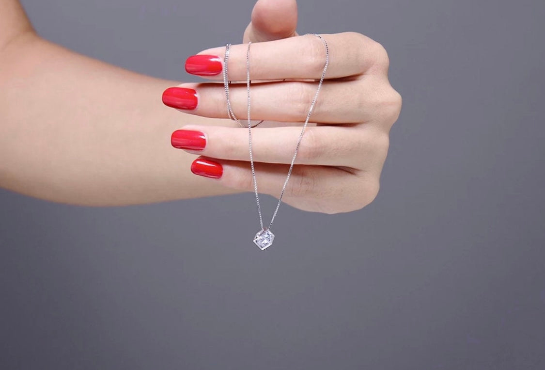 Dainty Geometric Crystal Cube Necklace