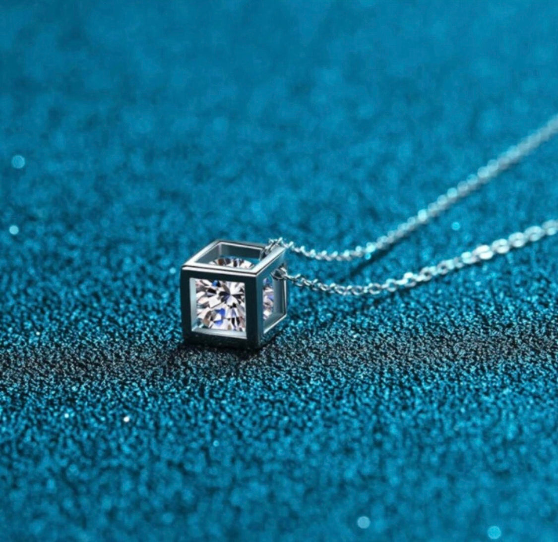 Dainty Geometric Crystal Cube Necklace