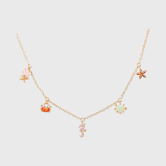 Gold Mini Sea Animal Multi Charm Pendant Necklace