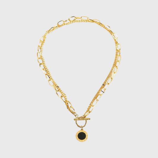 Double Layer Black Shell Pendant Link Chain Necklace