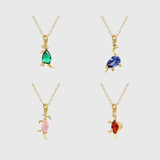 18k Gold Cute Colourful Crystal Tiny Dinosaur Charm Necklace