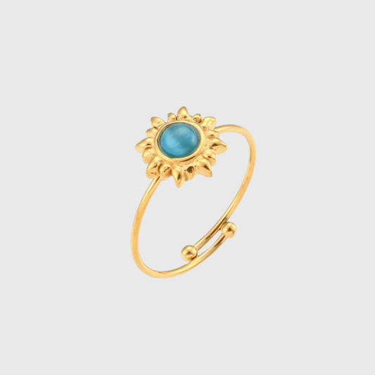 18k Gold Sunflower Adjustable Ring