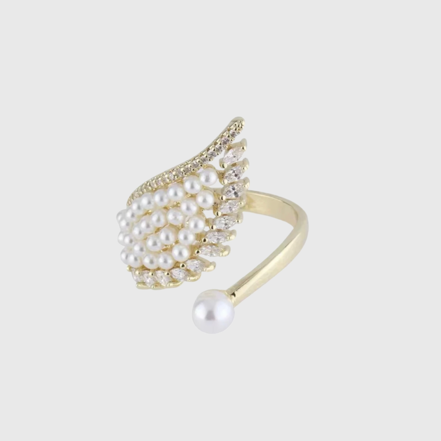 Luxury Pearl Wing Shape Gold Open Rings