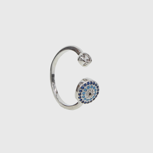 Dainty Rose Gold Blue Crystal Evil Eye Open Ring