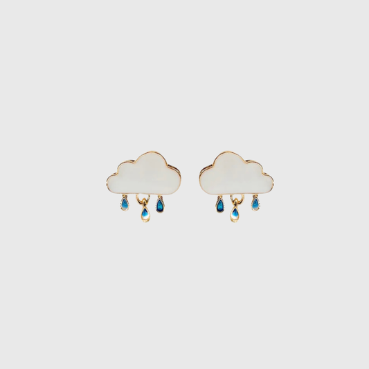 Cute Blue Rain Drops White Cloud Stud Earrings