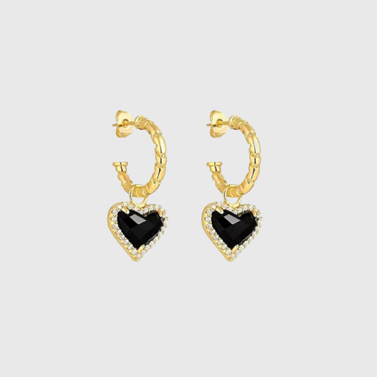 Retro Black Heart Hoop Earrings