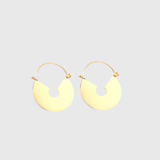 18k Gold Big Circle Round Dangle Earrings