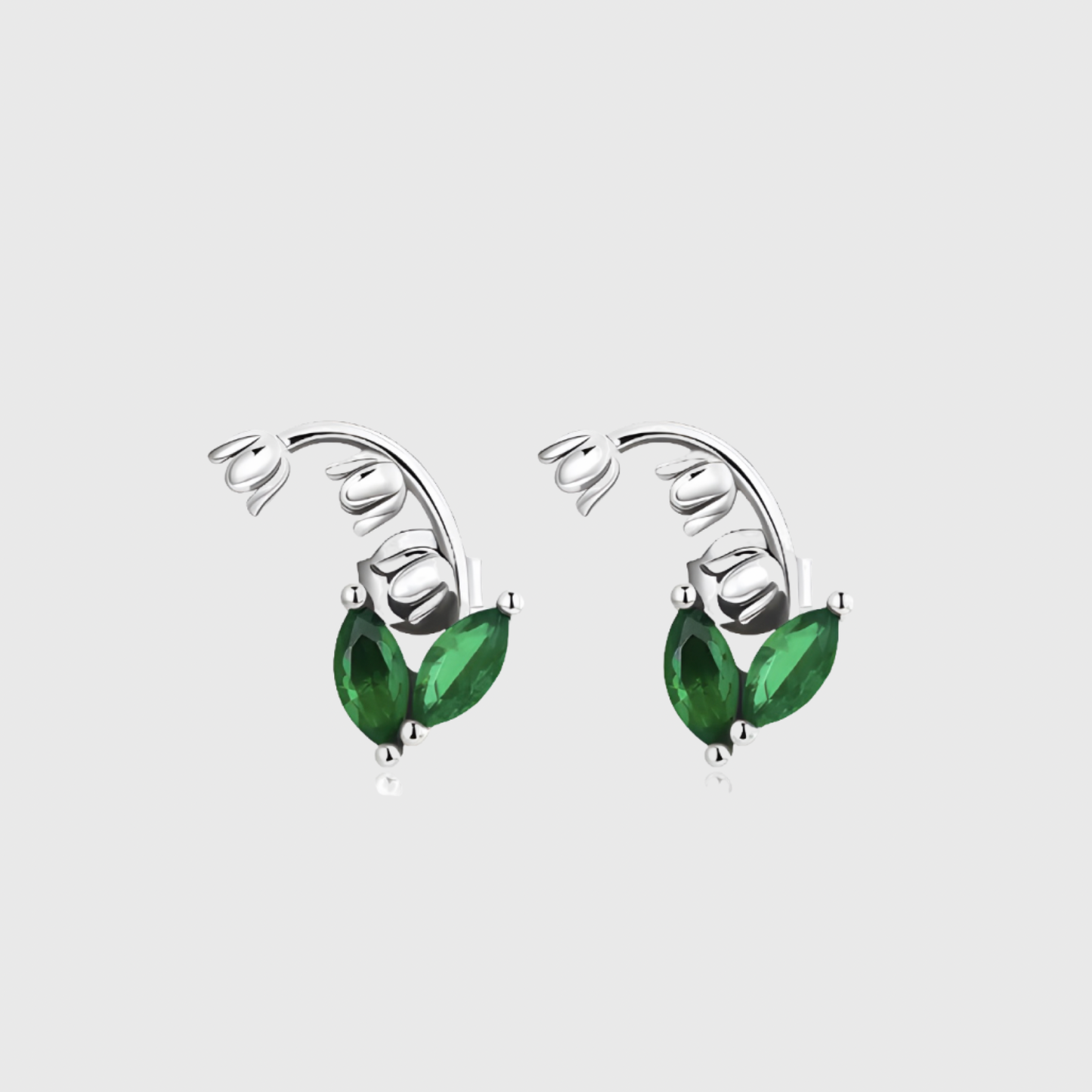 Dainty Green CZ Lily Of The Valley Stud Earrings