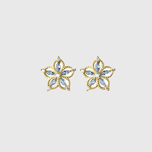 Minimalist Gold Blue Flower Stud Earrings