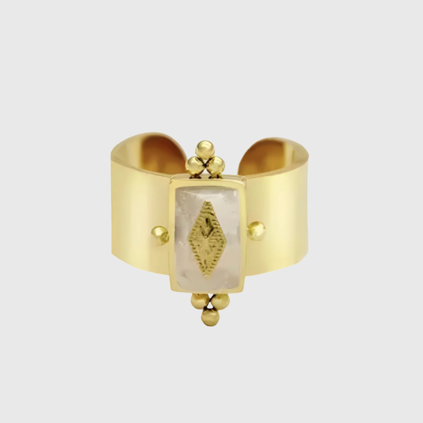 18K Gold Natural Stone Cuff Wide Adjustable  Ring