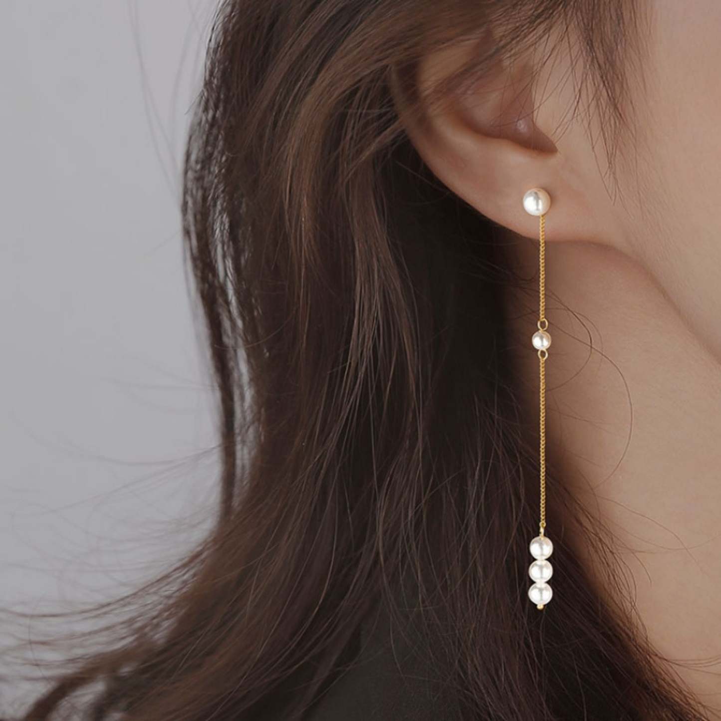 Dainty Long Chain Pearls Drop Earrings