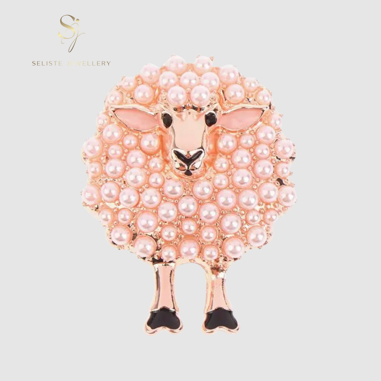 Quirky Rose Gold Pearl Sheep Brooch