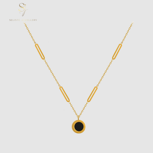 Roman Numeral Double Side Black Pendant Necklace