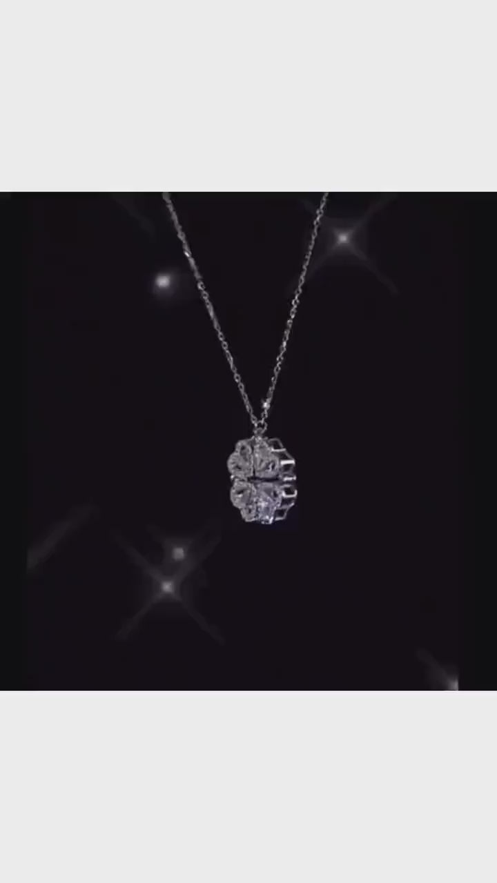 Minimalist Crystal Heart Pendant Necklace-Magnet Necklace-Elegant Gold Clover Necklace-Dainty Silver Necklace-Flower Pendant Necklace,Retro