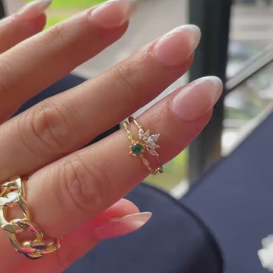 Dainty Emerald Gold Ring - Minimalist Green Cz Ring - Delicate Emerald Ring - Thin Gold Ring - Staking Ring - Wedding Ring - Gift For Her