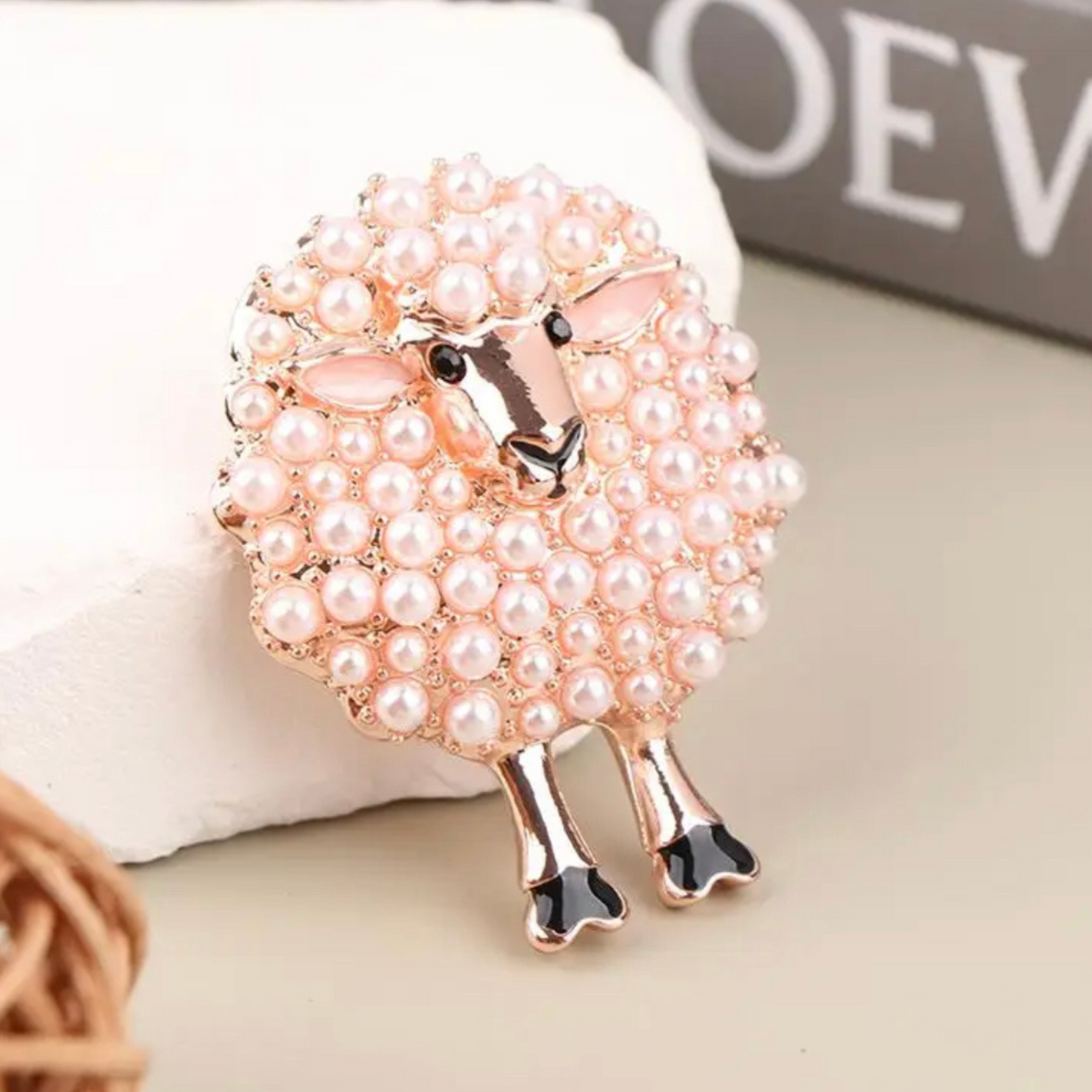 Quirky Rose Gold Pearl Sheep Brooch