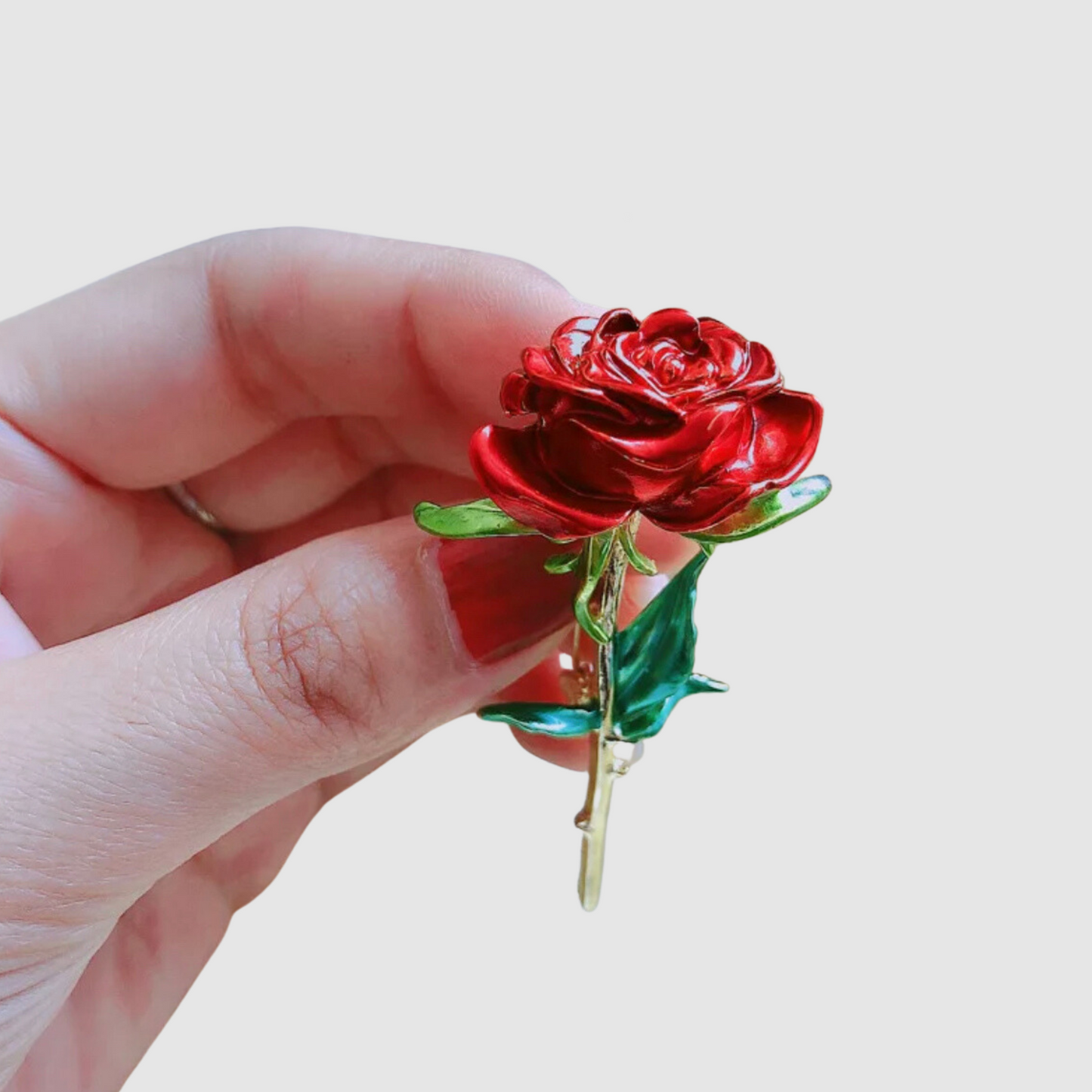 Elegant Red Rose Flower Pin Brooch