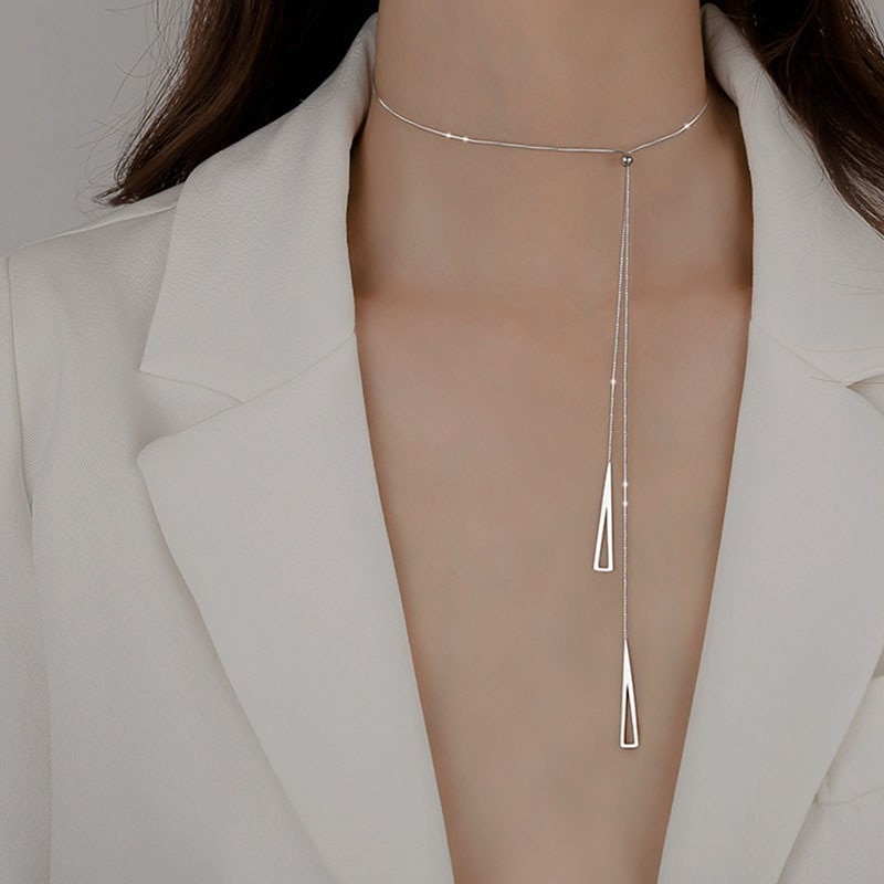 Minimalist Sterling Silver Triangle Necklace,Clavicle Chain,Fine Jewelery,Elegant Necklace,Stylish Necklace,Trendy Necklace,Formal Jewellery