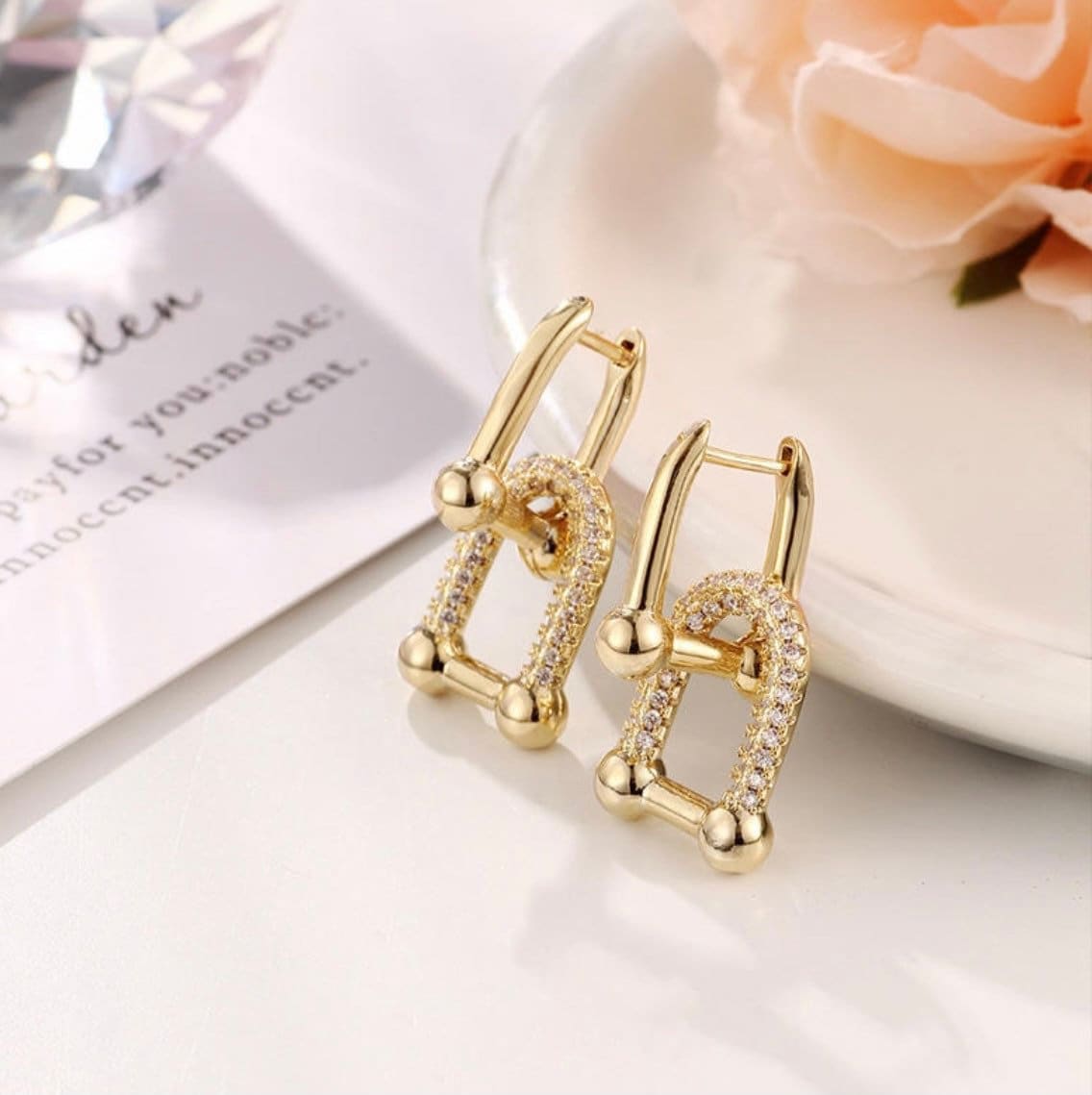 Elegant Gold Hoop Earrings,U Shape Earrings,CZ Gold Hoops,Huggie Earrings,Dainty Hoop Earrings,Tiny Hoop Earrings,Charm Hoops,Gift For Her