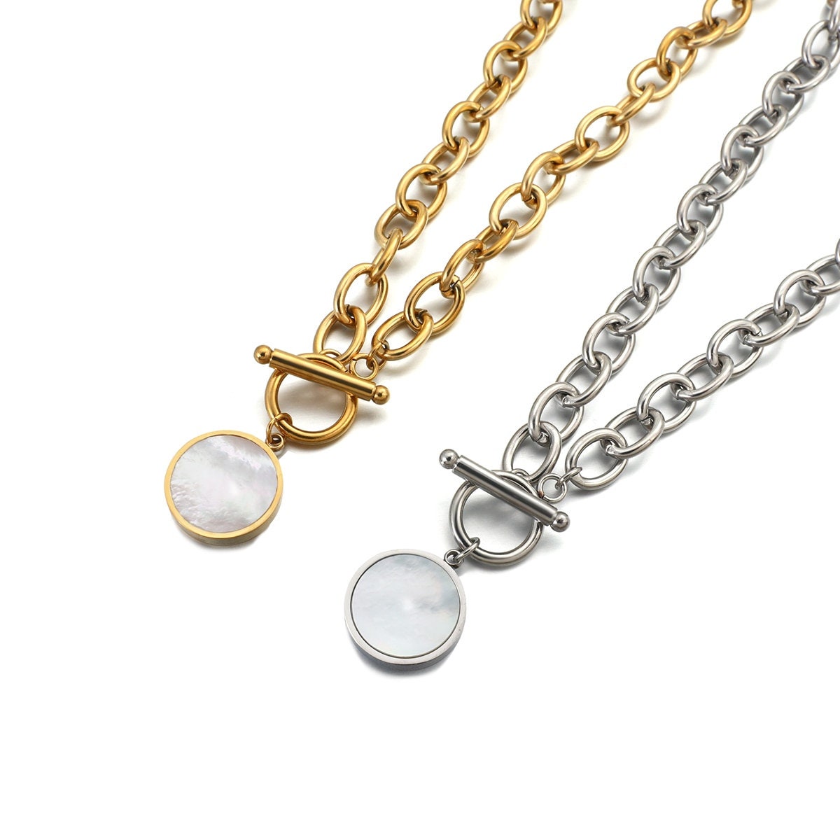 Elegant Gold  Punk Collar Necklace-Silver Chain Necklace- Coin Pendant Necklace- Thick Chain Gold Necklace- Gold Chain Necklace-Gift For Her