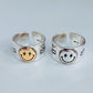 Punk Smiley  Face Open Ring- Smile Face Silver Ring - Emoji Ring - Wide Silver Ring - Band Ring - Adjustable Ring - Emoji Smile Face Ring