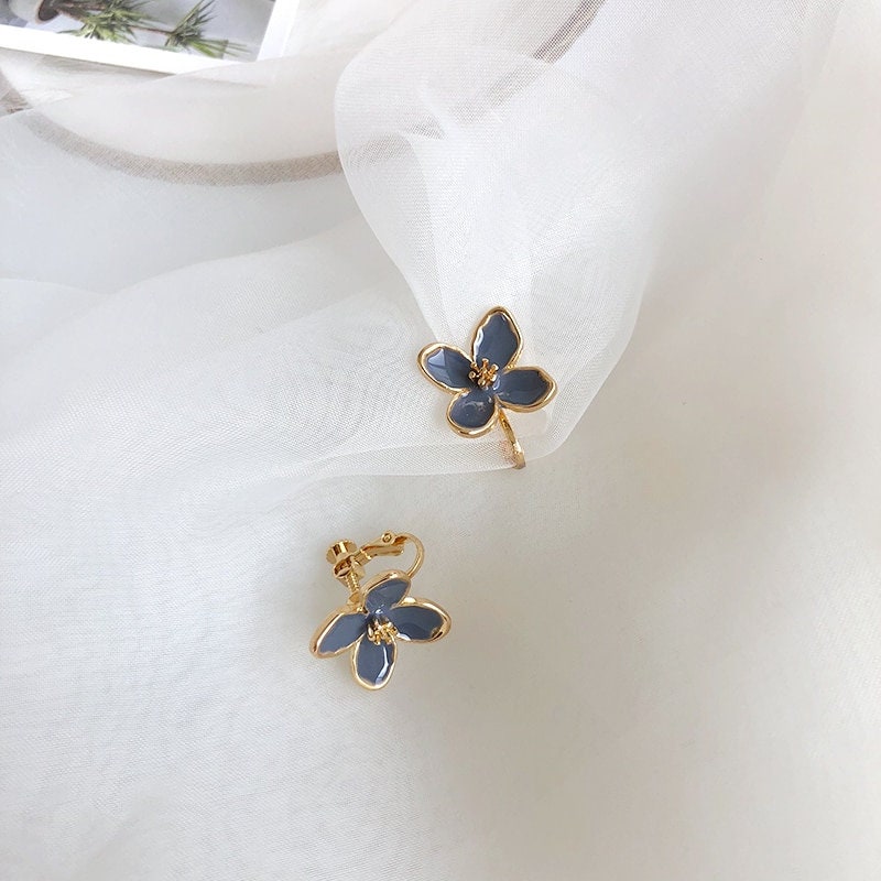 Elegant Camellia EarringsFlower Earrings,Blue Enamel Earrings,Floral Jewellery,Dainty Earrings,Wedding Earrings,Statement Earrings,Mum Gift