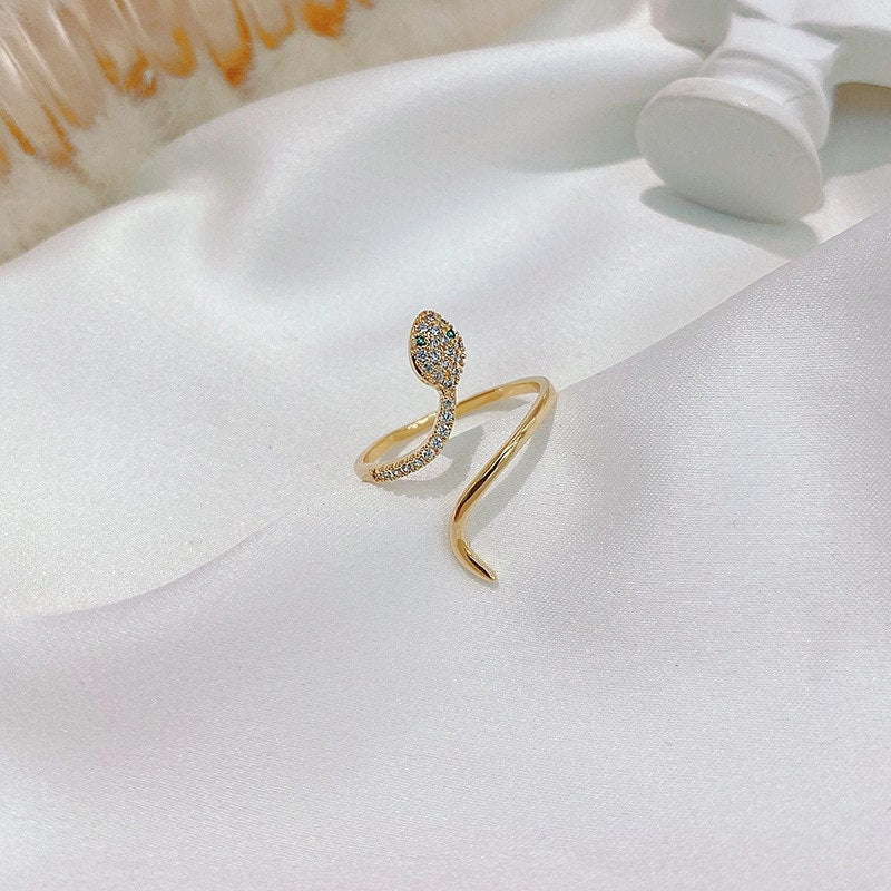 Minimalist Gothic Gold Snake Open Ring For Women - Dainty Crystal Snake Ring - Delicate Silver Snake Ring - Snake Gold Ring - Gift For Her