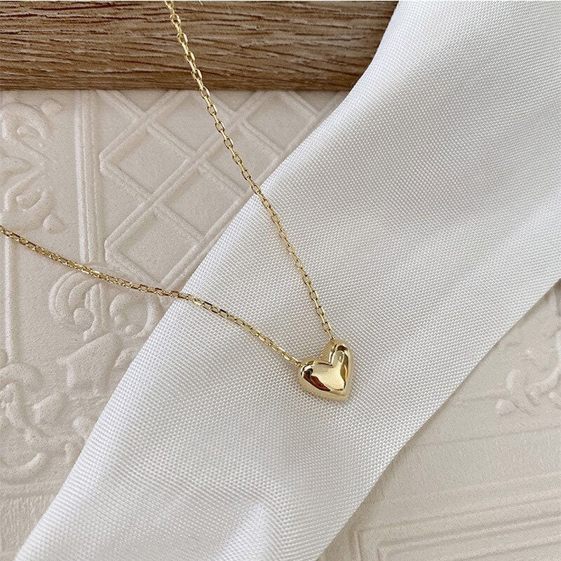 Minimalist Heart Pendent Gold Necklace,Dainty Heart Necklace-Cute Little Necklace-Romantic Jewellery-Solid Silver Necklace0-Love Necklace