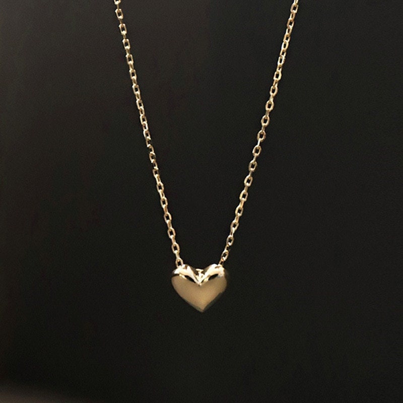 Minimalist Heart Pendent Gold Necklace,Dainty Heart Necklace-Cute Little Necklace-Romantic Jewellery-Solid Silver Necklace0-Love Necklace