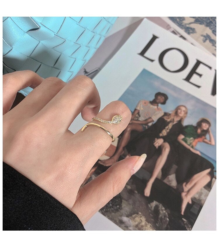 Minimalist Gothic Gold Snake Open Ring For Women - Dainty Crystal Snake Ring - Delicate Silver Snake Ring - Snake Gold Ring - Gift For Her