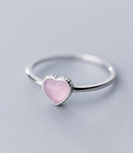 Minimalist Heart Shaped 925 Sterling Silver Ring,Dainty Ring,Romantic Pink Opal Ring,Heart Shaped Ring,Heart Ring,Sweet Fashion Jewellery