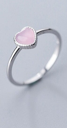 Minimalist Heart Shaped 925 Sterling Silver Ring,Dainty Ring,Romantic Pink Opal Ring,Heart Shaped Ring,Heart Ring,Sweet Fashion Jewellery