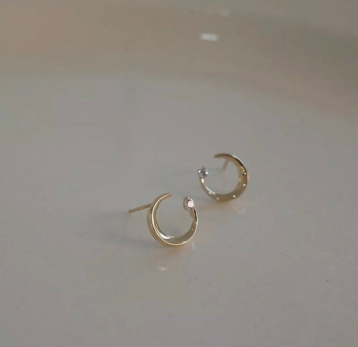 Minimalist Glossy Crescent Moon Crystal Stud Earrings For Women, Small Cute Little Earrings For Girls,Mothers Day Perfect Gift,Jewellery