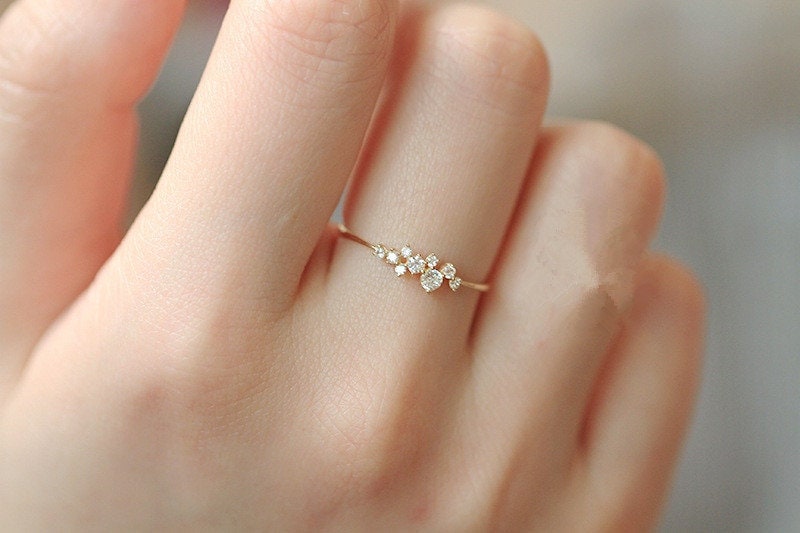 Dainty Gold Ring, Gold CZ Minimalist Ring, Stacking Ring, Simple Cubic Zirconia Ring, Sterling Silver Ring, Thin Ring, Vintage Ring-Mum Gift