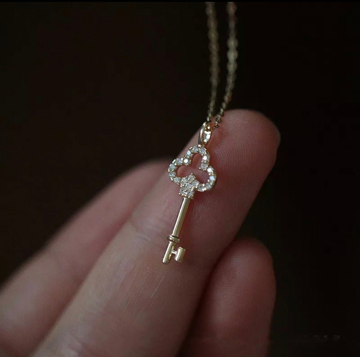 Small Key Diamond Pendant Charm Necklace – Seliste Jewellery
