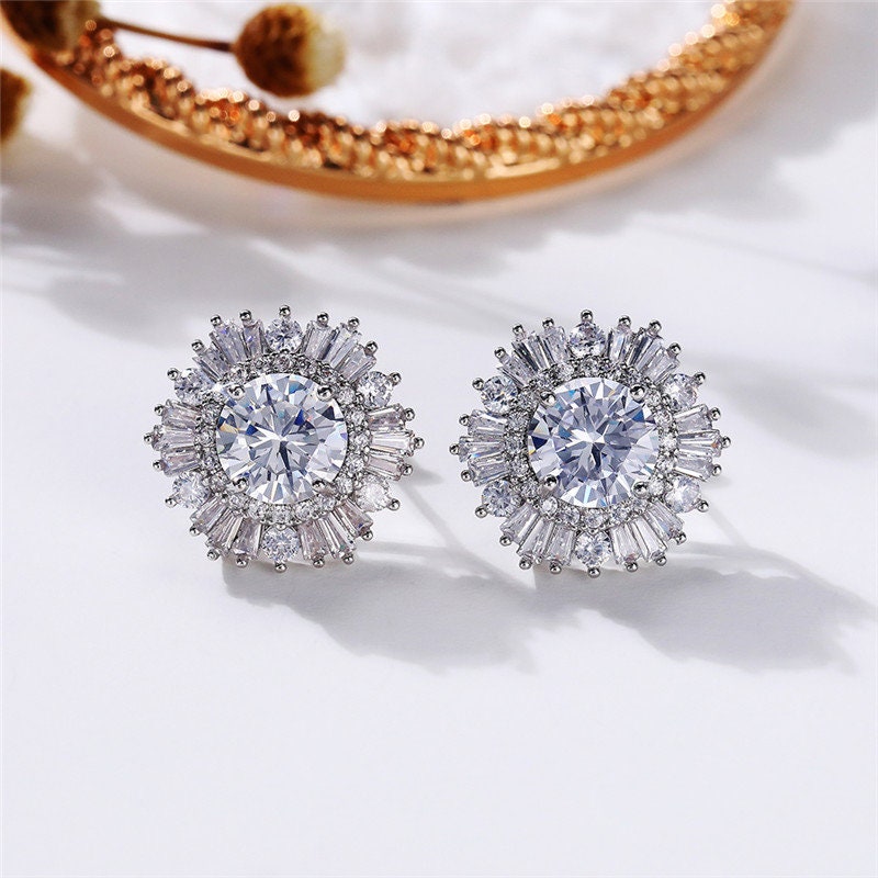 Fashion Large Flower Diamond Earrings – Seliste Jewellery