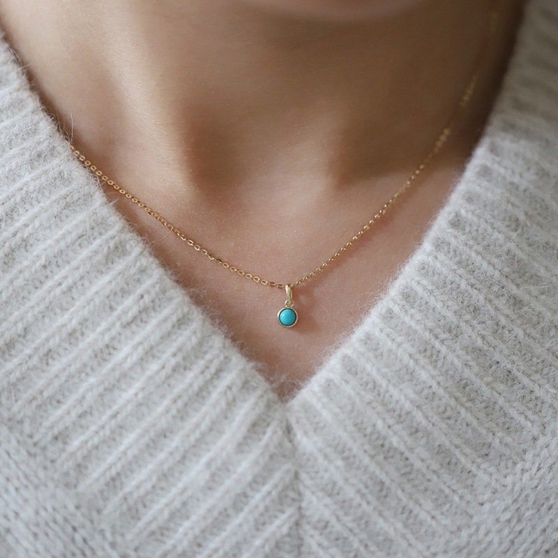 14k Gold Plated Mini Geometric Turquoise Pendant Necklace-Minimalist Turquoise Necklace-Blue Stone Necklace-Dainty Silver Necklace-Mum Gift