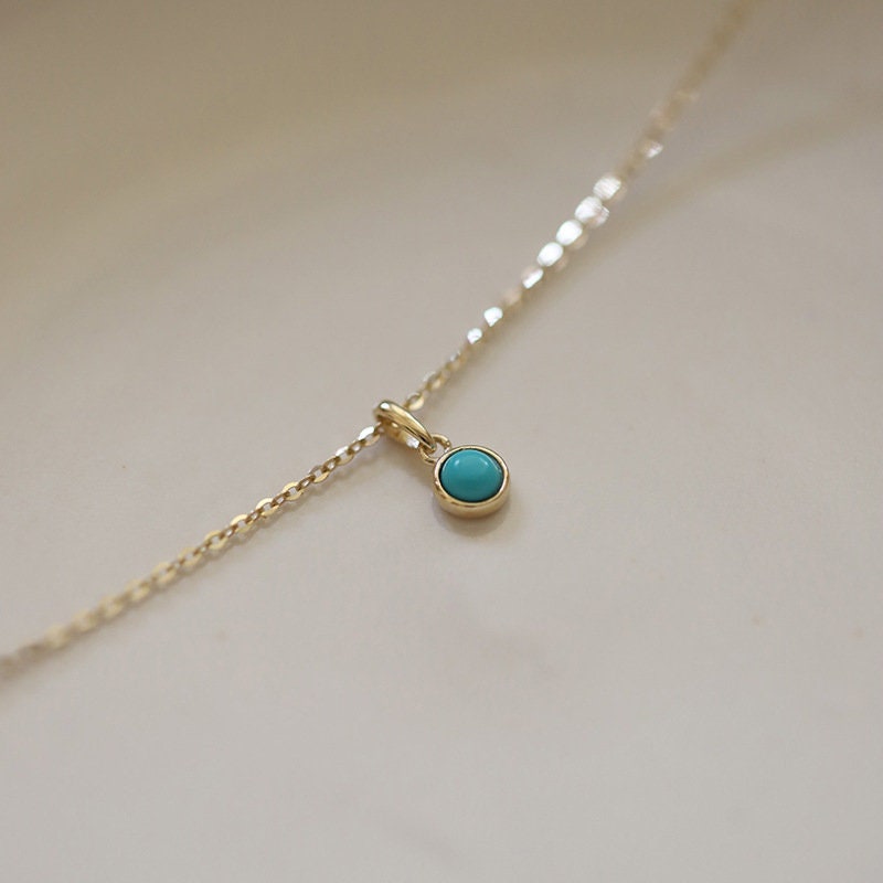 14k Gold Plated Mini Geometric Turquoise Pendant Necklace-Minimalist Turquoise Necklace-Blue Stone Necklace-Dainty Silver Necklace-Mum Gift