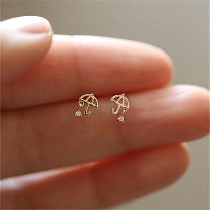 Minimalist CZ Umbrella Earrings- Dainty Earrings- Cute Umbrella Studs-Gold Earrings-Silver Small Earrings-Tiny Earrings-Perfect Gift For Her
