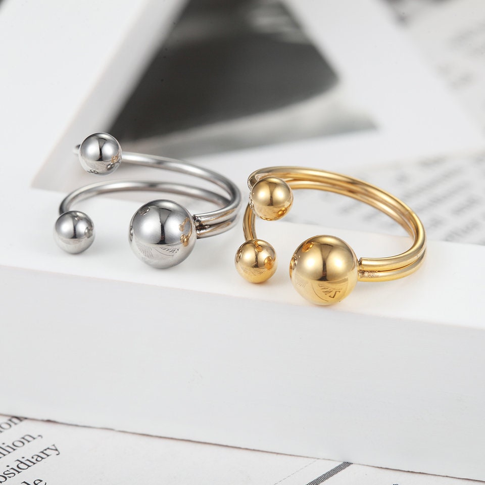 Gold Ball Ring- Silver Ball Ring- Adjustable Ring- Open Ball Ring- Triple Ball Ring- Open Ring-Dainty Ring-18K Gold Plated Ring-Gift For Her