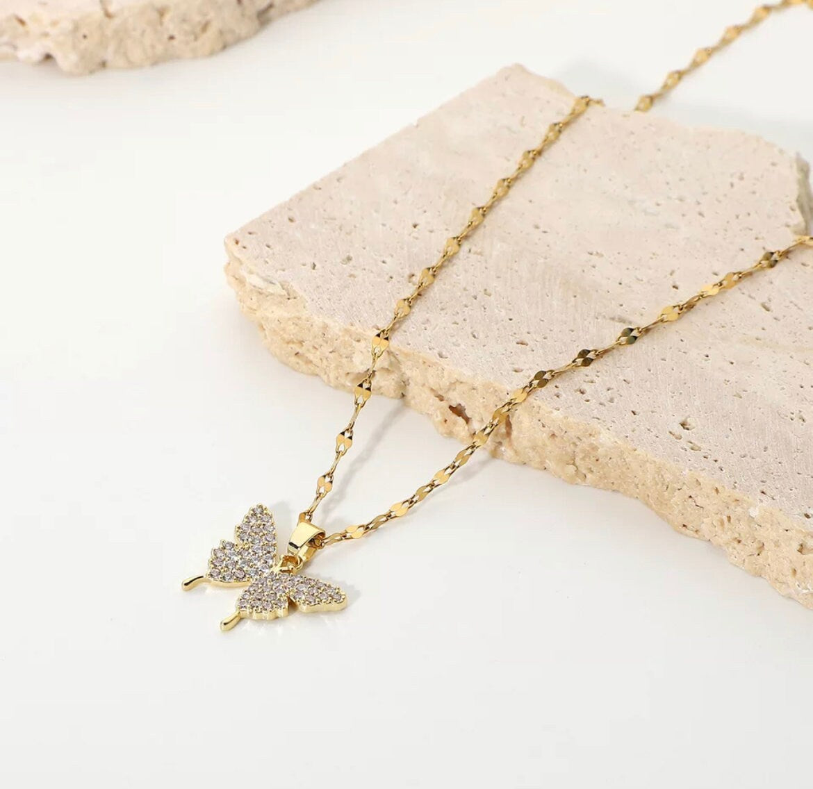 Dainty Gold Cz Butterfly Pendent Necklace-Butterfly Necklace-Butterfly Pendant-Butterfly Jewellery-18K Gold Butterfly Necklace-Gift For Her