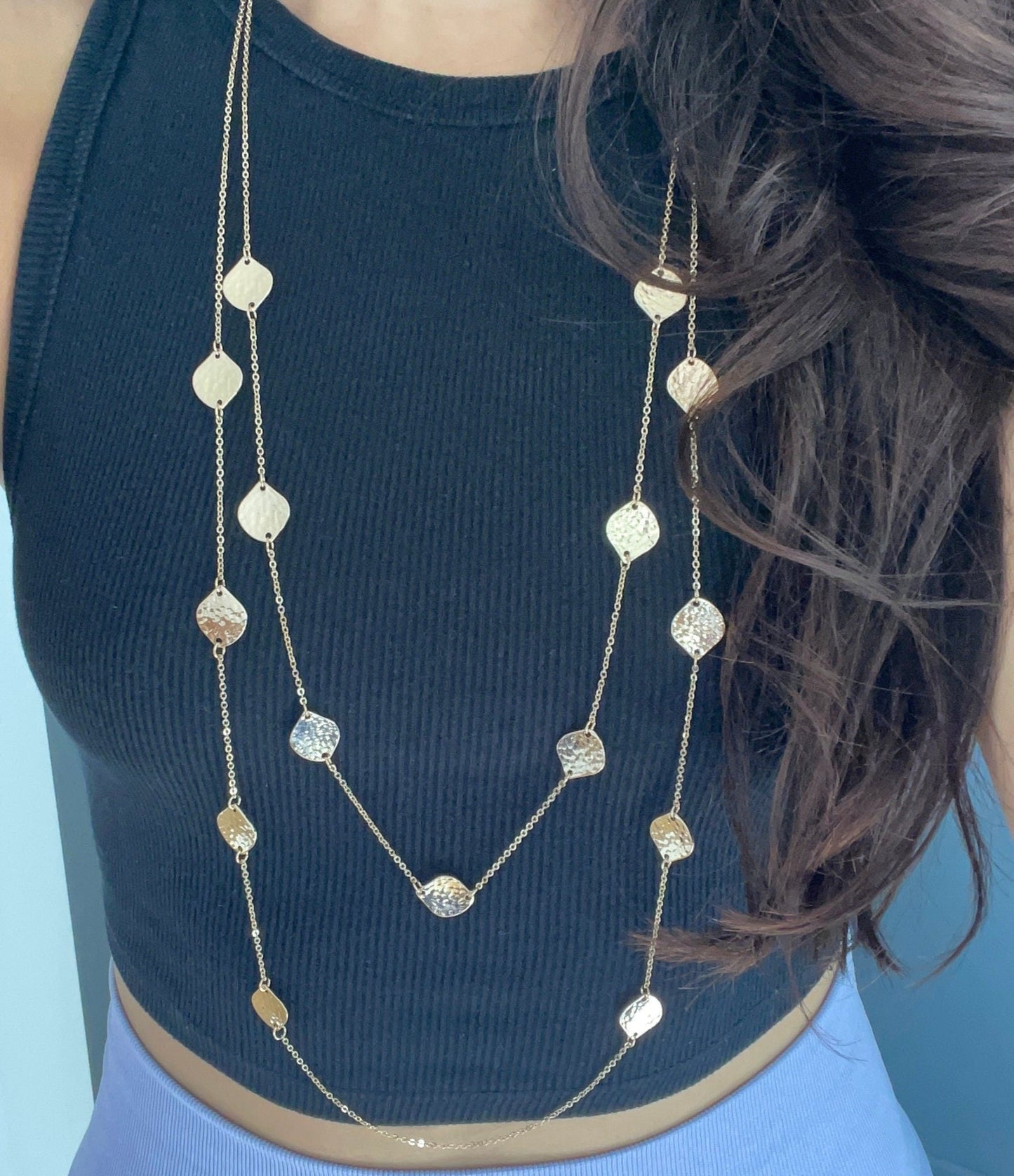 Elegant Gold Leaf Multilayer Necklace-Long Sweater Necklace- Long Gold Necklace- Leaf Pendant Necklace -Double Layer Necklace-Gift For Her