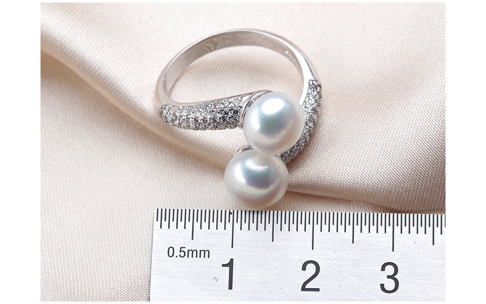 925 Sterling Silver Double Pearl Adjustable Ring - Freshwater Pearl Silver Open Ring - Natural Pearl Ring - Bridal Ring - Gift For Her