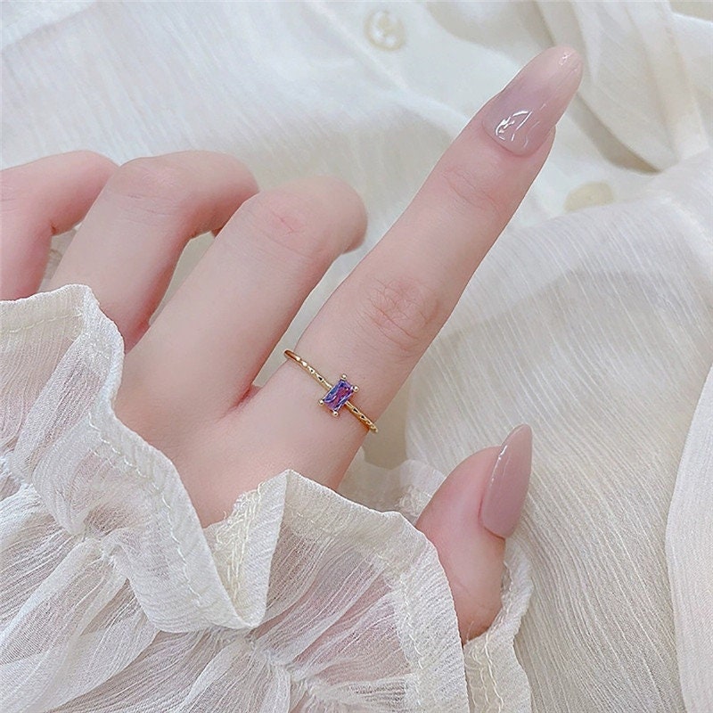 Purple Crystal Baguette Gold Ring