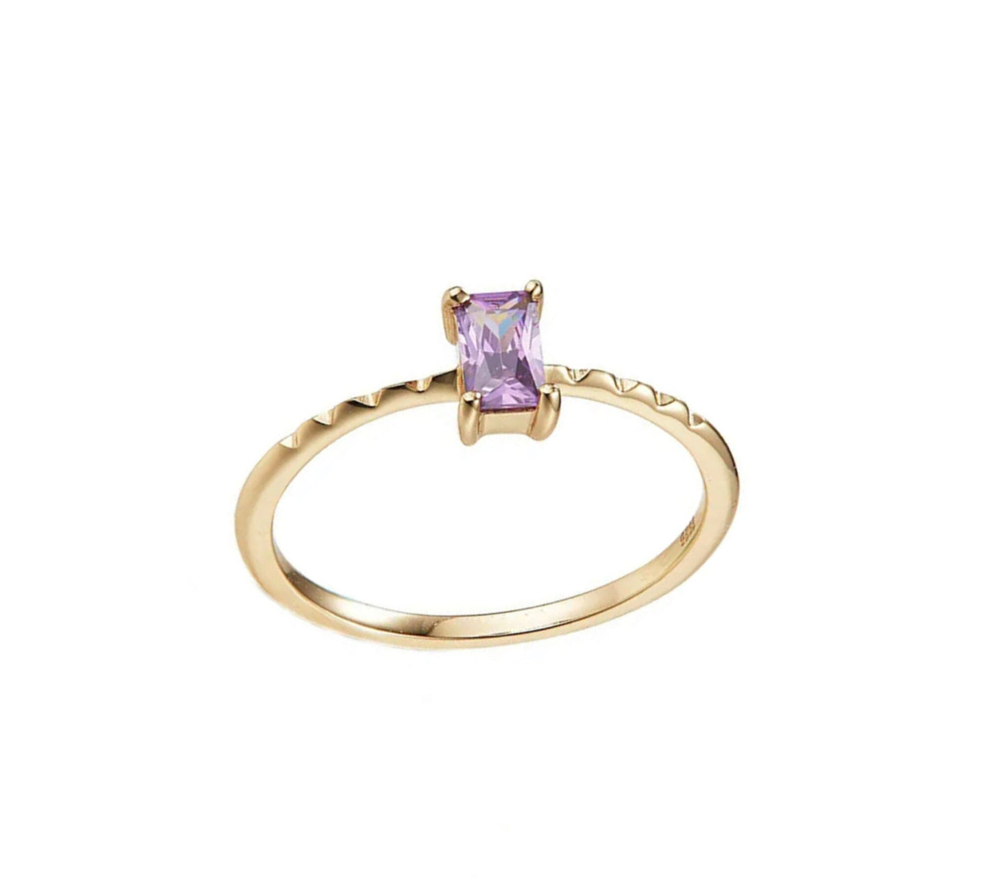 Purple Crystal Baguette Gold Ring